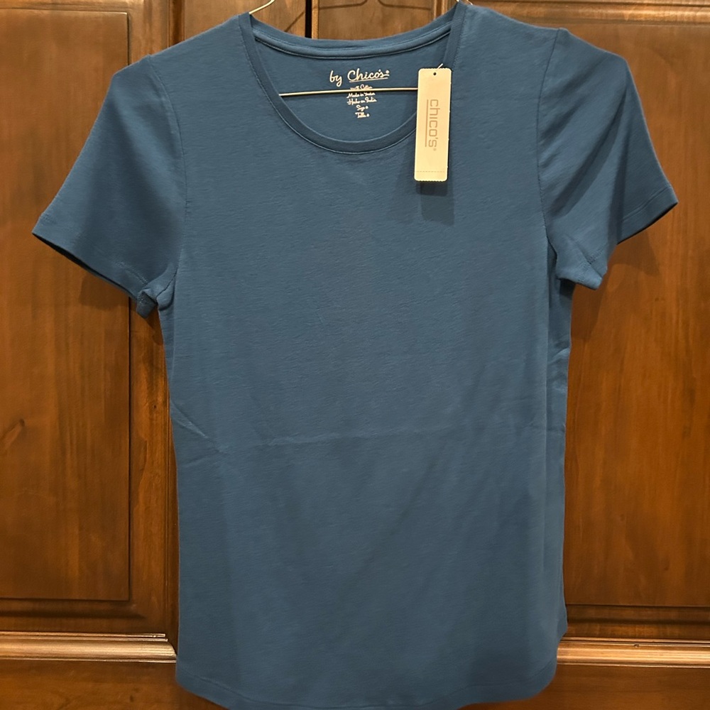 Chico's Teal Short Sleeve Top 100 % Cotton